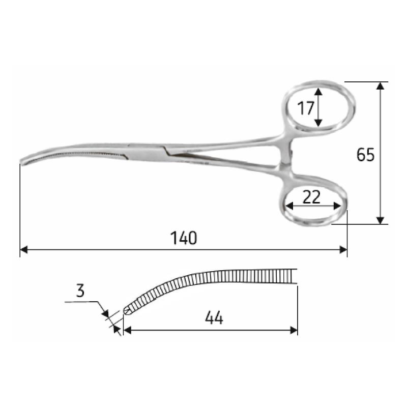 Затискач судинний (Кохер) 1:2 зубий зігнутий 14 см, J-17-406, Surgicon